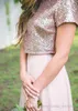 Sommer Frühling Brautjungfernkleid Roségold Pailletten Burgunderrot Country Garden Hochzeit Party Gast Trauzeugin Kleid Plus Size Maßgeschneidert