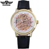 ZWYCIĘZCA marka luksusowa moda sportowe zegarki mechaniczne skórzany pasek męski ręcznie nakręcany szkielet srebrna obudowa zegarki reloj hombre