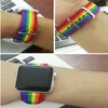 Para Apple Watch Rainbow Band Nylon Bandeira Americana Iwatch Bands Series 1/2/3/4/5/6 / SE Desporto Unisex com Buckl de Aço Inoxidável