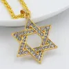 Hip Hop Men's Six-Star Pendant Necklace Gold Color Micro Pave Iced Out Cz Stones Star of David Pendant Halsband Gift