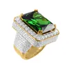 Alta qualidade jóias maré rapper designer anéis vermelho verde preto grande pedra ouro prata cores hip hop bling masculino micro pave ring3124