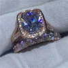Luxury Lovers ring set 8ct Clear Diamond Cz розовое золото заполнено 925 серебряное обручальное кольцо кольца для женщин мужчины партия ювелирных изделий