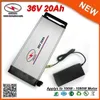 Cool aluminium behuizing elektrische fiets / fiets batterij pack 36V 20AH 1000W lithium ion ebike batterij in 3.7v 18650 cel 30A BMS