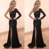 Simple Black Sequin One Shoulder Prom Dresses With Long Sleeve Sexy Robes De Soire Longues Chic Dresses Evening Wear Formal Party Gown