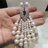Hand knotted natural 8-9mm white freshwater pearl long sweater chain micro inlay zircon accessories tassel necklace
