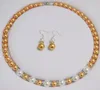 Handmade beautiful 3 styles 8x10mm black/ gold/ purple shell pearl round beads necklace 45cm earrings set 2set/lot fashion jewelry