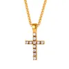 Latin Cross Pendant Ice Out Chain Necklace Men Women Gift Christian Statement Jewelry Hip Hop Cubic Zirconia Stainless Gold Color P1108