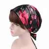 Women Print Bow Chemo Cap Satin Sleeping Hat Print Floral Soft Sleep Hat Clip On Headbands Hair Accessories