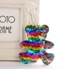 Cartoon Cute Sequins Bear Rainbow Pendants Keychain Top Keyring Charms Car Key Chain