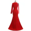 2018 New Cheap Red Long Sleeves Chiffon Evening Dresses Beaded Crystals Formal Prom Party Celebrity Gowns QC1137