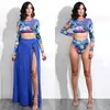 Frauen zweiteiliger Badeanzug 3D bedruckt Langarm Tops sexy Bikini Höschen Badebekleidung Lady Beach Wear Tauchzüge Monokini3229766133