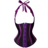 Bustiers Gothic Satin Waist Trainer Cincher Corsets Bustiers Black/White/Red/Purple Striped Halter Boned Underbust Cupless Body Shaper