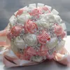 Coral Pink Ivory Champagne Satin Rose Festival Stitch Bouquets Custom Ribbon Wedding Bridal Bouquet Flowers Color Optie W224A-6