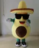 2018 Fabriksförsäljning Hot En Avokado Mascot Kostym med en stor hatt för vuxen att bära till försäljning till marknadsföring