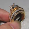 Любители кольцо Принцесса cut 2ct 5A Циркон cz желтое золото 925 стерлингового серебра обручальное кольцо обручальное кольцо набор для женщин мужчин