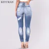 Novo 2018 Verão occident Ultra Stretch Buraco Rasgado Calça Jeans de cintura alta Feminino Denim Calças Lápis Calças Para As Mulheres Skinny Jeans