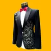 Trajes de hombre con apliques de alta calidad a la moda, lentejuelas brillantes, cristales blancos, Blazers, pantalones, conjunto de fiesta de graduación, traje de cantante, Weddi271E