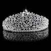 Gorgeous Mousserande Silver Big Bröllop Diamante Pagant Tiaras Hårband Kristall Brudkronor För Brider Hår Smycken Headpiece