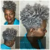 Schwarze Frauen, graue Haarverlängerung, silbergrau, Afro-Puff, verworrene Locken, Kordelzug, Echthaar-Pferdeschwänze, Clip-in-Echthaar, 100 g, 120 g1753736