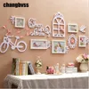 Printemps Design belle vélo oiseau décor Po cadre mur 5 pièces ensemble blanc rose en bois tenture murale cadre photo foto9328387