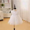 Kwiat Różowy Pierwszej Komunii Dress 2022 Białe Suknie Balowe Krótkie Baby Party Urodziny Tanie Mała Kwiat Dziewczyna Sukienka Z Bow 3M 6M 12m 19m 24m