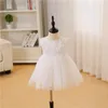 Flower Pink First Communion Dress 2022 White Ball Gowns Short Baby Party Birthday Cheap Little Flower Girl Dress With Bow 3M 6M 12M 19M 24M