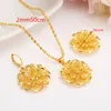 Ethiopian 24k Fine Yellow Gold Filled Multichamber Flower set Jewelry Pendant Chain Earrings African Bride Wedding Bijoux Gift9669463