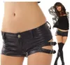 Women's new european sexy fashion low waist ultra short dancing club performance side hollow out PU leather shorts plus size SML