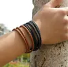 Bästa herrläder armband armband svart/brunt mesh magnetiskt rostfritt stål lås dubbel wrap armband vackert titanarmband för män