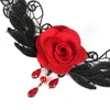 Rose Lace Chokers Gothic Retro Necklace Hollow Out Smycken hänge halsband Två färger svartröd 9180820