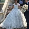 3D Florals Logn Robes De Mariée Charme Plus La Taille Corsage À Lacets Robes De Bal Robe De Mariée Glamour Hors Épaule Dentelle Appliques Robe De Mariée