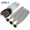 9A Ombre 1B / Grigio Brasiliani Capelli Umani Vergini Tesse 4 Bundles Con Chiusure Del Merletto Superiore Ombre Peruviane Malese Capelli Cambogiani Malesi