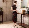 Große elegante Frauen Cheongsam langes Kleid Bräute Kurzarm gefälschte Seide gedruckt große Größe 6XL Chi Pao chinesische traditionelle LZ911