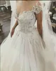 Elegant Pearls Beads Wedding Dresses Lace V-Neck Saudi Arabia Appliques Plus Size Ball Tulle Custom Vestido de novia Bridal Gown Arabic