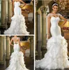 New Sweetheart Sweep Train with Crystal Beading Cascading Ruffle Crystal Floral Pin With Detachable Wrap Organza Mermaid Wedding Dresses