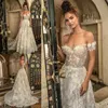 Vår sexig berta bröllop rygglös från axeln full spets applikation brudklänning en linje vestido de novia