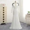 Herbst Winter Langarm Abendkleider Lang V-Ausschnitt Silber Applikation Perlen Pailletten Empire Taille Meerjungfrau Partykleid Formale Kleider Abschlussball