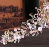 Luxury Bridal Crown Crystals Royal Wedding Queen Crowns Princess Crystal Baroque Birthday Party Tiaras Earring Pink Gold Sweet 166412086