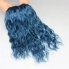Mokry i Falisty Niebieski Ludzki Włosy Uwagi Blue Hair Extensions 3 sztuk / partia Niebieskie Włosy Wiązki Wave Wave Wiązki