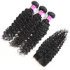 Vente en gros de cheveux vierges brésiliens Deep Wave 3 Bundles avec fermeture à lacet Frontal indien péruvien mongol Extensions de cheveux humains Trames