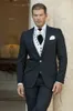 Classic Design One Button Black Groom Tuxedos Peak Lapel Groomsmen Mens Wedding Suits Excellent Man 3 Piece Suits(Jacket+Pants+Vest+Tie) 91