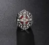 HIPHOP 316L Pierścionki ze stali nierdzewnej mężczyźni wysokiej jakości czerwony kamień rhinstone pierścień fajny punkowy biżuteria gotycki rocznika krzyż pierścień