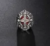 Anelli Hiphop in acciaio inossidabile 316L Anello da uomo in pietra rossa di alta qualità con strass Anello punk freddo Anello con croce gotica vintage