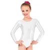 Die meistverkauften Mädchen Glanzanzug Ballett-Tanz-Abnutzungs-lange Hülse Unitard Mädchen fester Jumpsuits Lycra-Anzug metallisch glänzende Einteiler