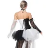 Zwart wit lange mouw corset steampunk kostuum burlesque jurk gotische kleding espartilhos e corpetes sexy korsfor vrouwen