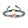 New Macrame Bracelet Whole 10pcs lot 6mm Colors Hematite Stone Beads With Clear CZ Crown Bracelets For Gift256p