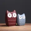 Ceramic Owl Figurines Red Blue Decorative Statue for Home Tabletop Shelf Mantel Collectible House Warming Gift