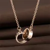 Womens All Match Rose Gold Double Ring Pendant Necklace Lucky Four-leaf Pattern Charm Pendant Jewelry Necklace