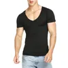 Summer Cotton Tee Short Sleeve T-shirt Male Seamless V collar Slim T-shirt Youth Tight Bottom Shirt