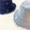 Yeni Yaz Yıkanmış Denim Güneş Şapka Kadın Moda Püskül Disket Kap Bayanlar Geniş Brim Plaj Kova Şapka Pamuk katlanabilir Chapéu